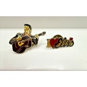 Elvis Presley Playing Acoustic Guitar Enamel Pin & I Love Elvis Pin (2 Pins)
